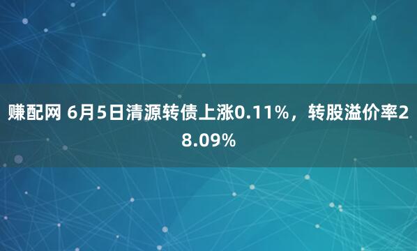 赚配网 6月5日清源转债上涨0.11%，转股溢价率28.09%