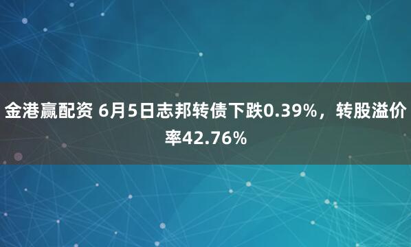 金港赢配资 6月5日志邦转债下跌0.39%，转股溢价率42.76%